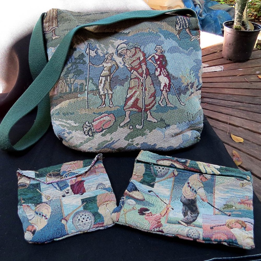 Vtg Lot: Gloria Rae Tapestry Bag Set Golfing Women